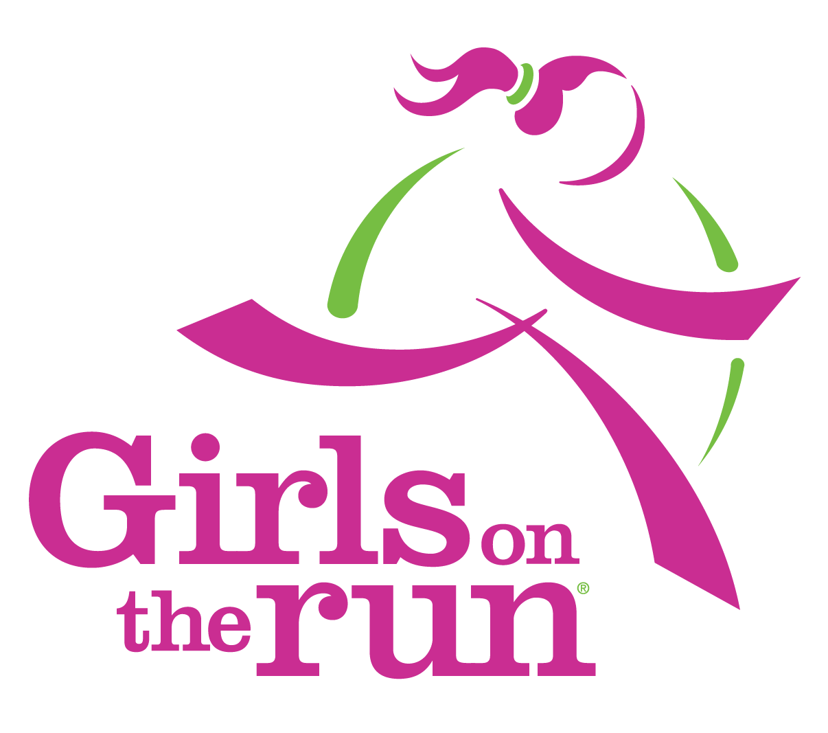 Girls on the Run logo in primary pink with green accents